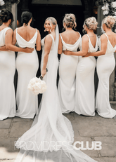 Pandora |Long White Bridesmaid Dress Near Me With Mermaid Lace Cowl Neck - Price #price_variant_lowest# - White - PromDressClub